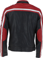 Load image into Gallery viewer, Men&#39;s Black and Red Real Leather Biker Jacket
