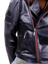 Load image into Gallery viewer, Women&#39;s Black Real Leather Moto Jacket
