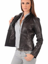 Load image into Gallery viewer, Women’s Real Leather Dark Brown Biker Jacket

