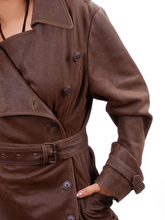 Load image into Gallery viewer, Women&#39;s Brown Geniune Leather Biker Belted Long Coat
