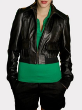 Load image into Gallery viewer, Women&#39;s Black Biker Real Leather Short Jacket
