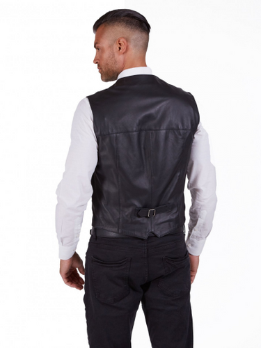 Black Lambskin Leather Vest For Men