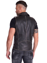Load image into Gallery viewer, Men Black Asymmetrical Lambskin Leather Biker Vest
