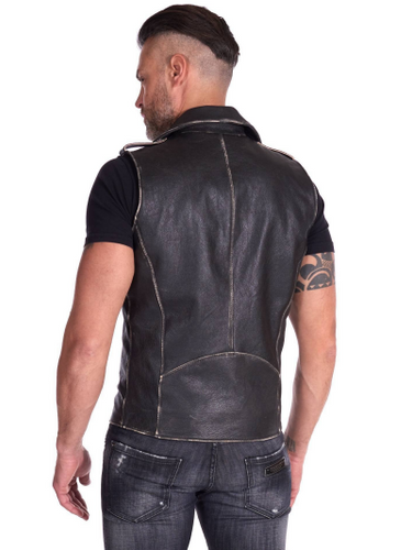 Men Black Asymmetrical Lambskin Leather Biker Vest