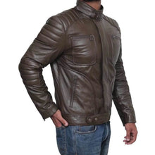 Load image into Gallery viewer, Men&#39;s Quilted Four Zipper Pocket Genuine Leather Biker Jacket
