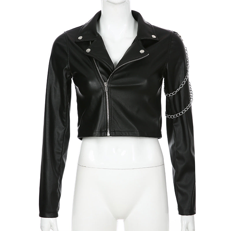 Womens Arm chain leather jacket