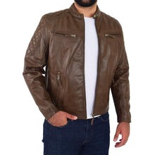 Load image into Gallery viewer, Mens Leather Biker Style brown Jacket
