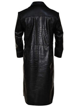 Load image into Gallery viewer, Black Aligator Embossed Leather Steampunk Trench Coat
