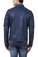 Load image into Gallery viewer, Men&#39;s Ink Blue Biker Leather Jacket
