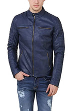 Load image into Gallery viewer, Men&#39;s Ink Blue Biker Leather Jacket

