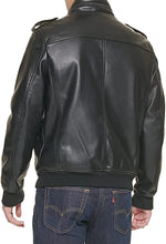 Load image into Gallery viewer, Men&#39;s Black Leather Aviator Bomber Jacket

