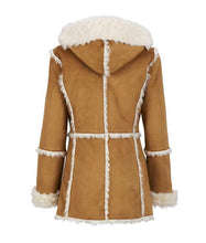 Load image into Gallery viewer, Womens Brown Suede Faux Fur Overcoat With Hood
