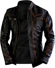 Load image into Gallery viewer, Mens Biker Distressed Genuine Leather Jacket
