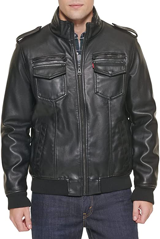 Men's Black Leather Aviator Bomber Jacket