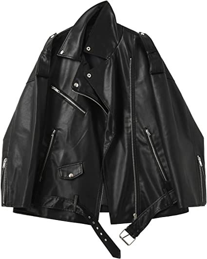 Women's Faux Black Leather Biker Jacket