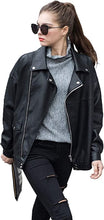 Load image into Gallery viewer, Women&#39;s Faux Leather Black Motorcycle Jacket
