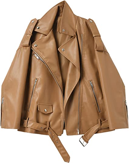 Women's Faux Leather Brown Biker Jacket