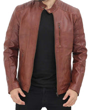 Load image into Gallery viewer, Mens Benjamin Cafe Racer Brown Leather Jacket
