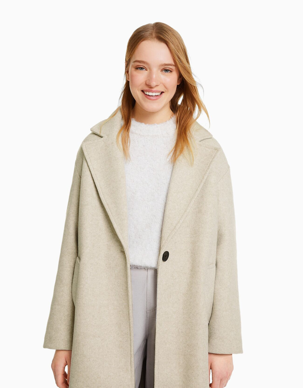 Women's Off White Wool Long Coat