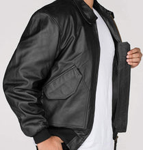 Load image into Gallery viewer, Mens Bomber Biker Rib-Knit Cuffs Leather Jacket
