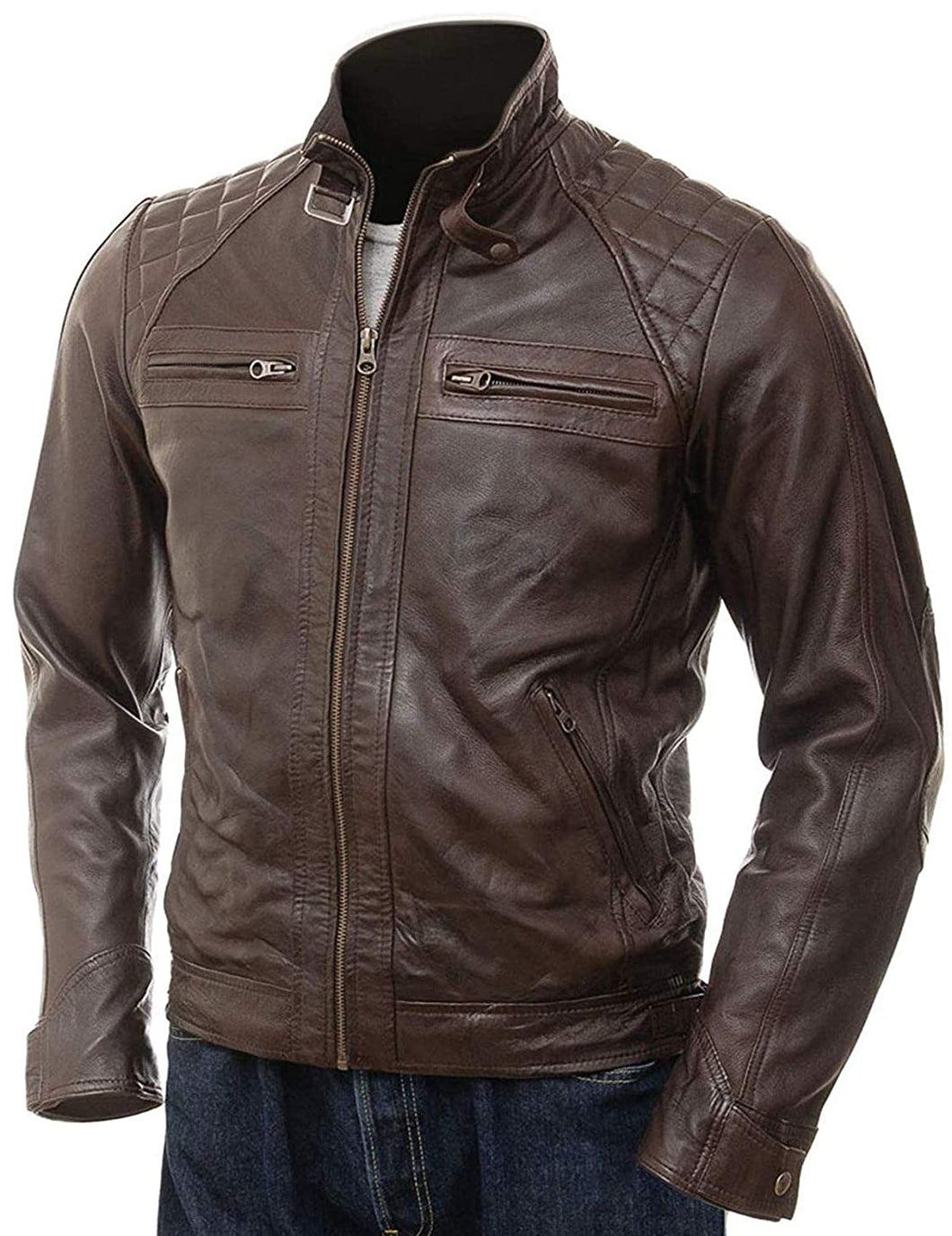Brown Lambskin Distressed Filipo Leather Jacket