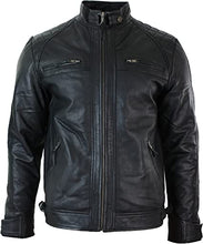 Load image into Gallery viewer, Mens Retro Style Zipped Black Biker Real Leather Jacket
