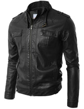 Load image into Gallery viewer, Mens Black Real Leather Motorcycle Jacket
