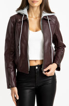 Load image into Gallery viewer, womens Removable hooded biker Leather jacket in Black
