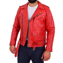 Load image into Gallery viewer, Mens Heavy Duty Red Leather Biker Jacket
