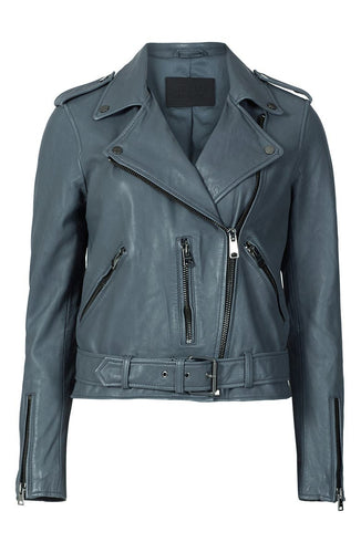 Womens Blue Motercycle Leather Jacket
