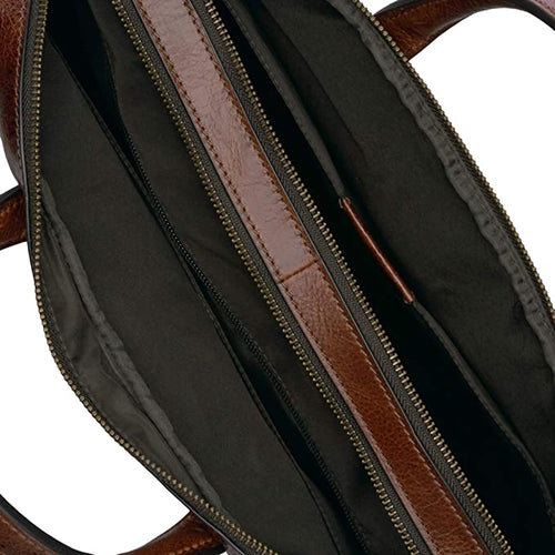 Men's Brown Leather Double Zip Briefcase Laptop Bag