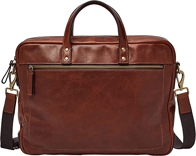 Men's Leather Double Zip Briefcase Laptop Bag