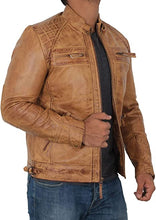 Load image into Gallery viewer, Mens Cafe Racer Motorcycle Real Leather Brown Jacket
