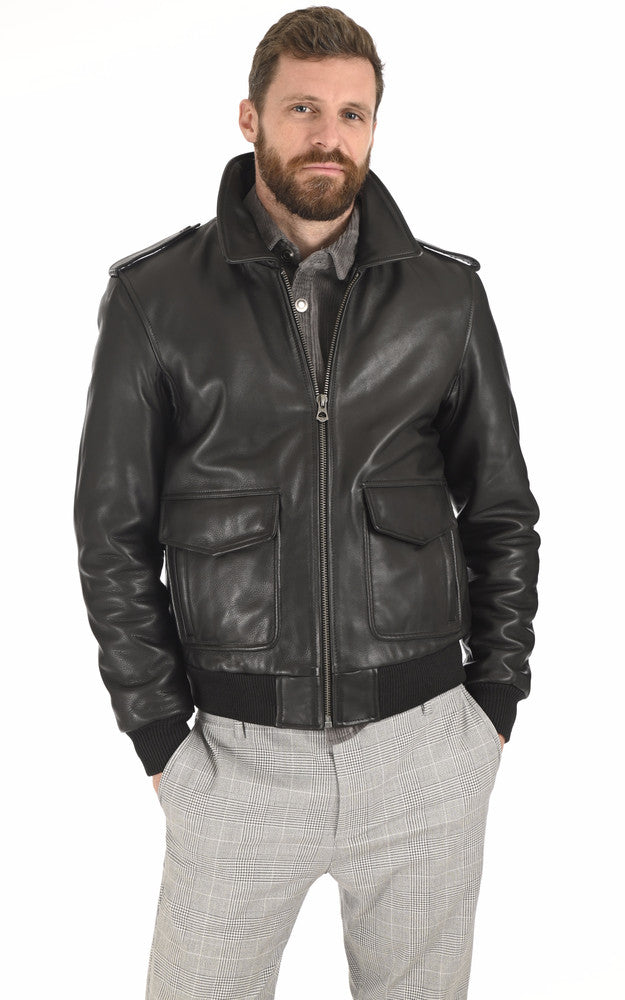 Men's Soft Black Bomber Leather Jacket