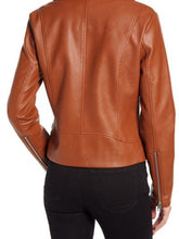 Load image into Gallery viewer, Brown Lapel Collar Leather Jacket For Women
