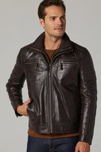 Load image into Gallery viewer, Dark Brown Men’s Leather Jacket - Boneshia
