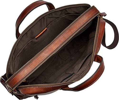 Men's Leather Double Zip Briefcase Laptop Bag