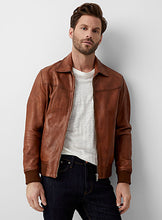 Load image into Gallery viewer, Men&#39;s Bomber Brown Leather Jacket - Boneshia
