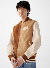 Load image into Gallery viewer, Men&#39;s Tan and Beige Suede Varsity Jacket
