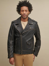 Load image into Gallery viewer, Asymmetrical Men’s Black Leather Jacket
