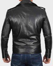 Load image into Gallery viewer, Asymmetrical Style Black Leather Jacket For Men
