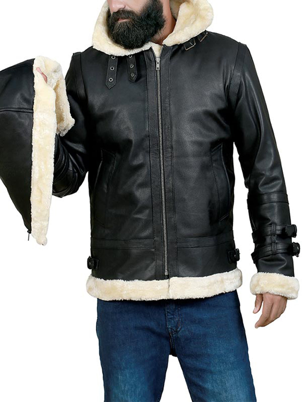 B3 Bomber Leather Jacket With Shearling Hoodie