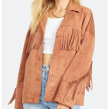 Load image into Gallery viewer, Women’s Real Suede Fringe Shirt Jacket
