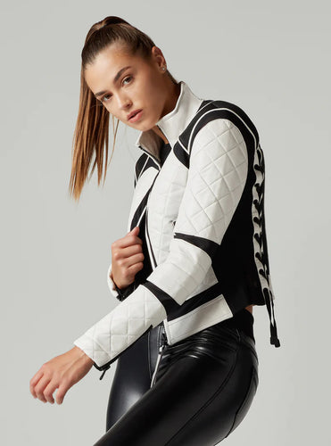 Women's White and Black Biker Leather Jacket
