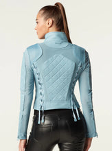 Load image into Gallery viewer, Women&#39;s Baby Blue Biker Leather Jacket
