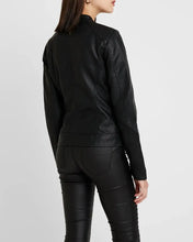 Load image into Gallery viewer, Women Black Cafe Racer Leather Jacket
