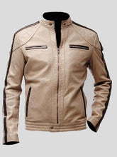 Load image into Gallery viewer, Beige Leather Moto Jacket
