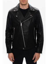 Load image into Gallery viewer, Black Asymmetrical Leather Jacket | Black Asymmetrical Moto Jacket

