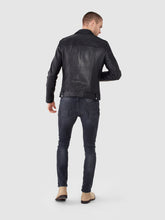 Load image into Gallery viewer, Mens Black Leather Hem Cuffs Biker Jacket
