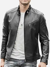 Load image into Gallery viewer, Black Leather Fashion Biker Jacket For Mens
